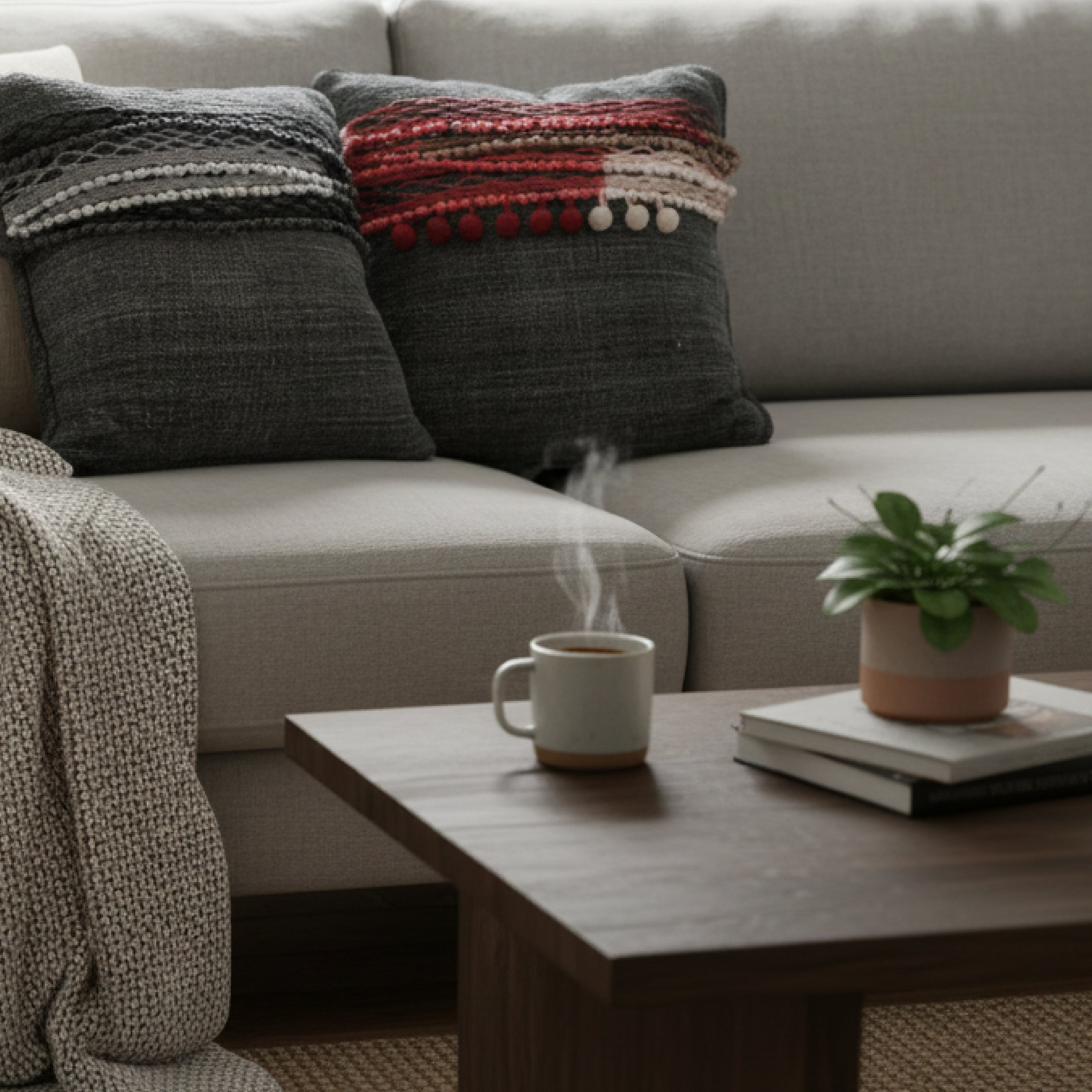 Rustic Cushion With Mini Pom