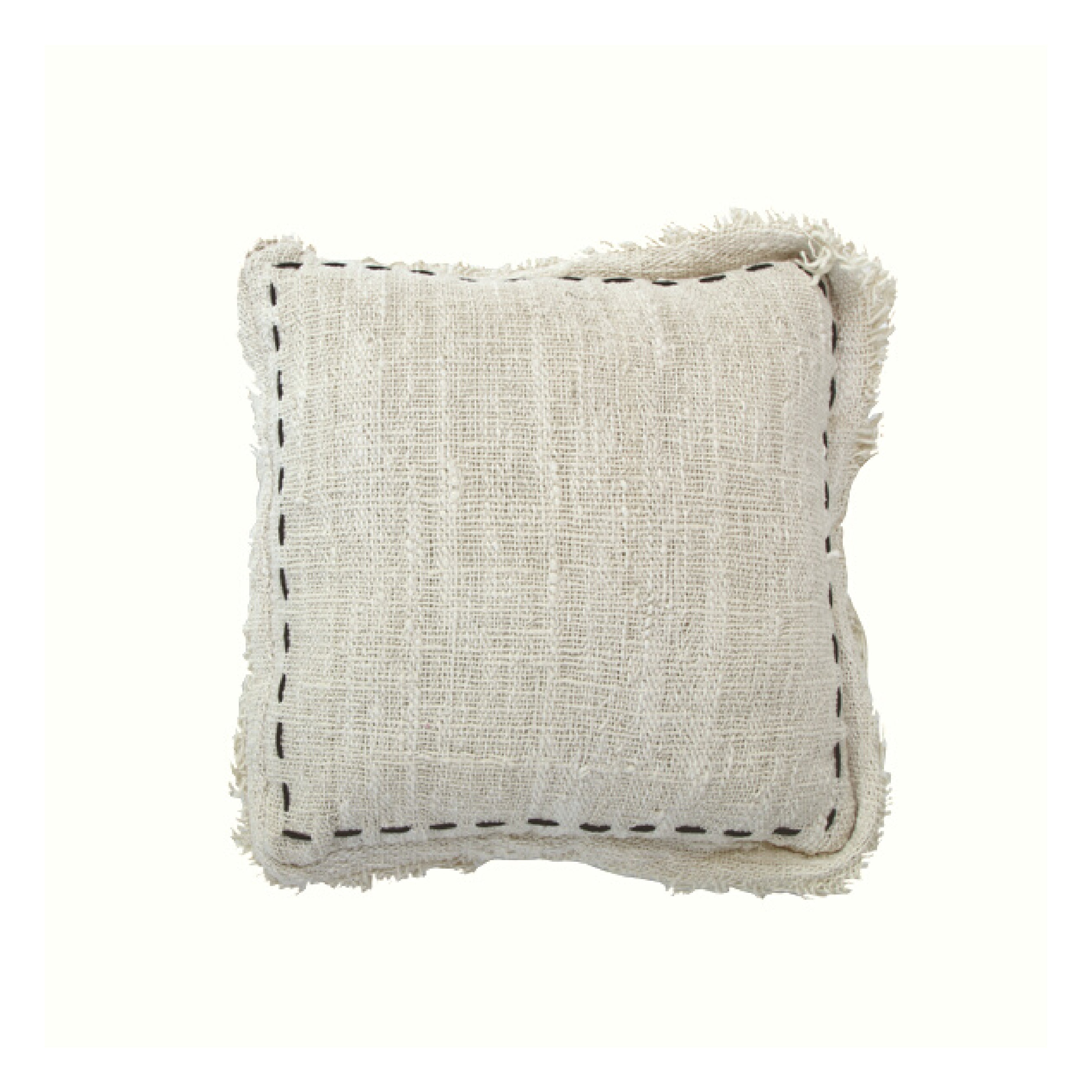 Rustic Cushion With Fringing & Single Side Hand Stitching