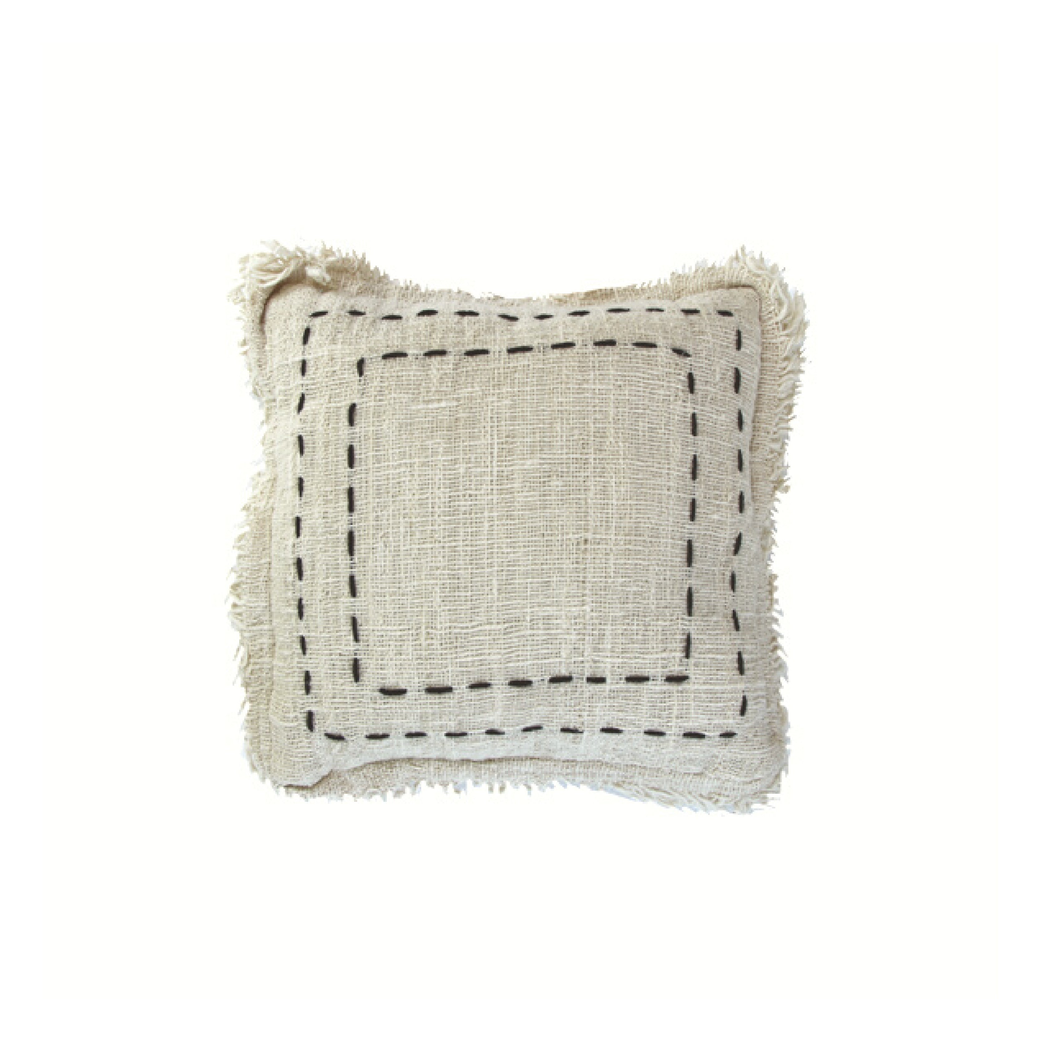 Rustic Cushion With Fringing & Double Side Hand Stitching