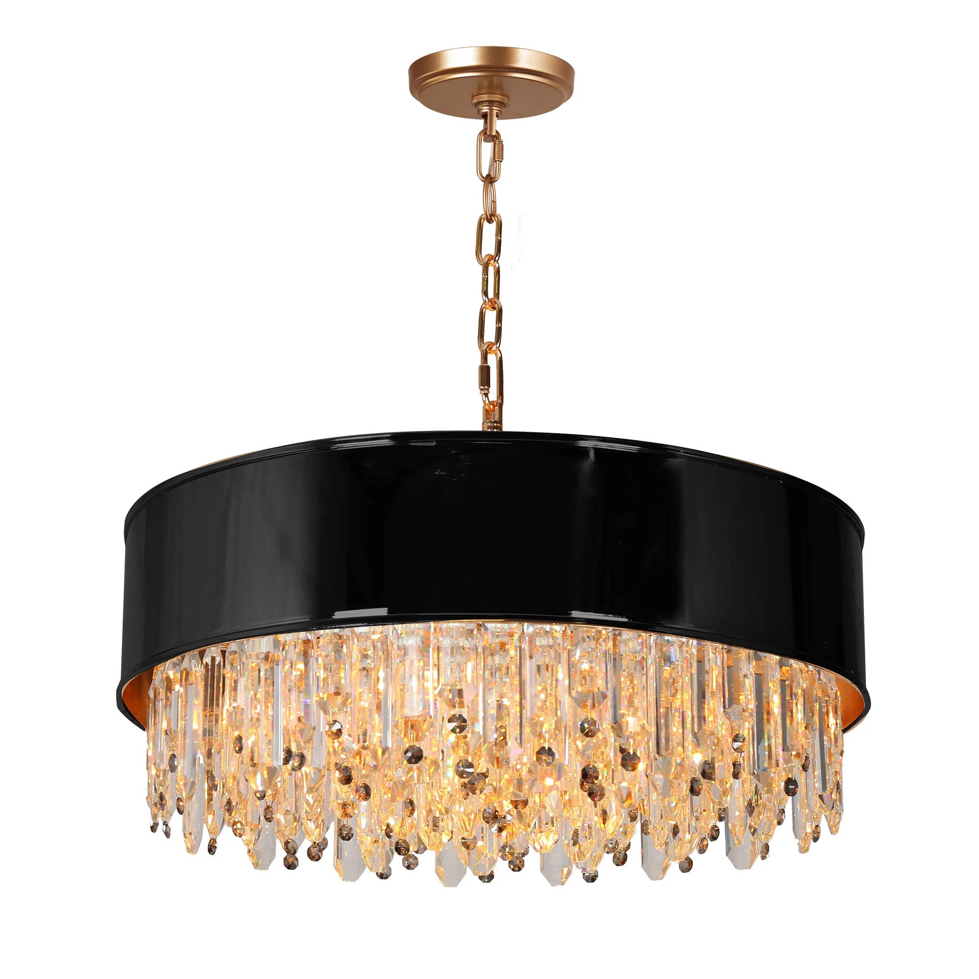 Phesonlaxy 9-Light 24" Glam Black and Brass Drum Chandelier