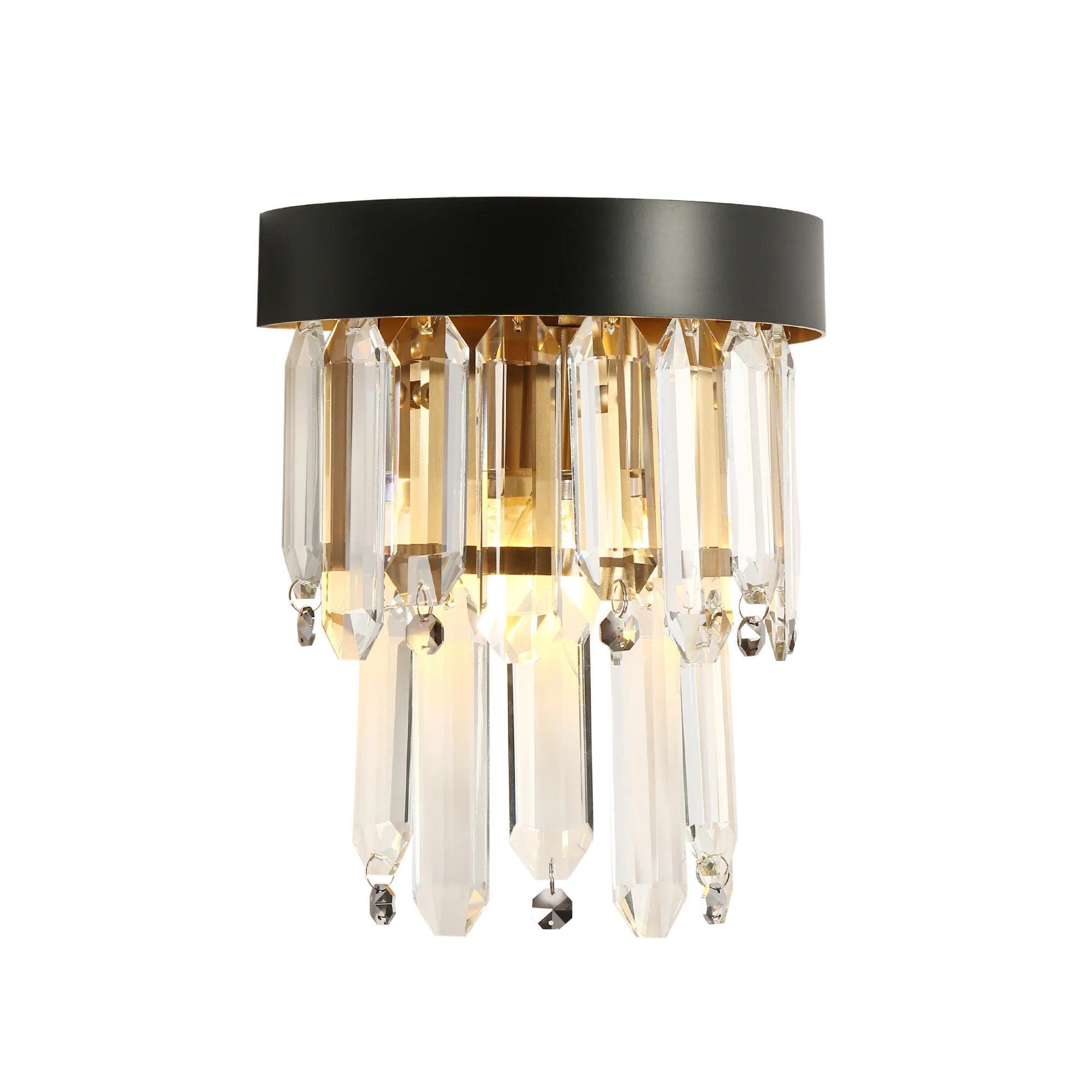 Phesonlaxy 1-Light Glam Black and Brass Crystal Wall Sconce